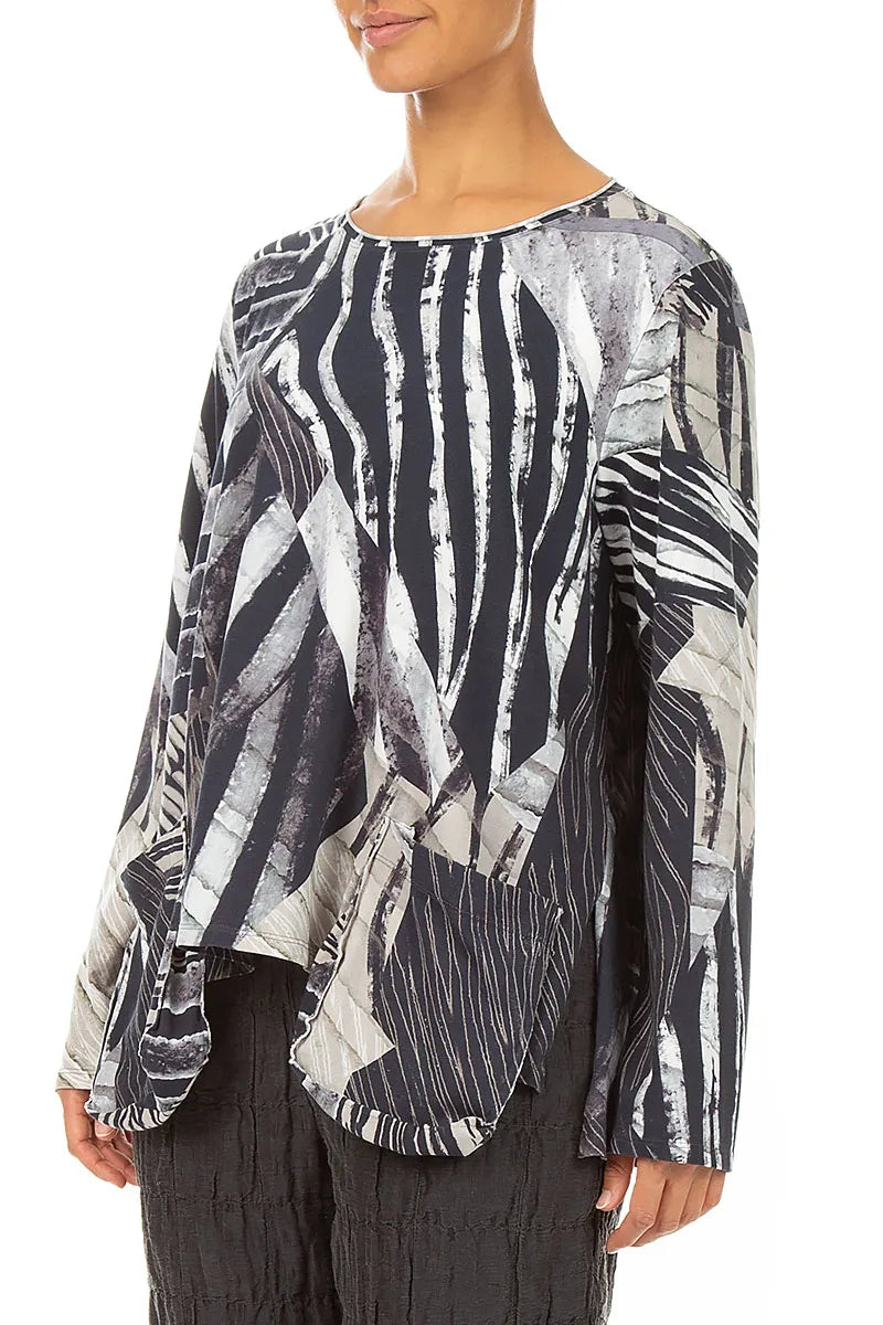 Rounded Pockets Wild Ink Cotton Blouse 3