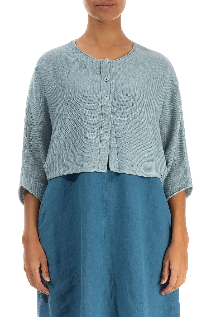Rounded Sky Blue Linen Cardigan