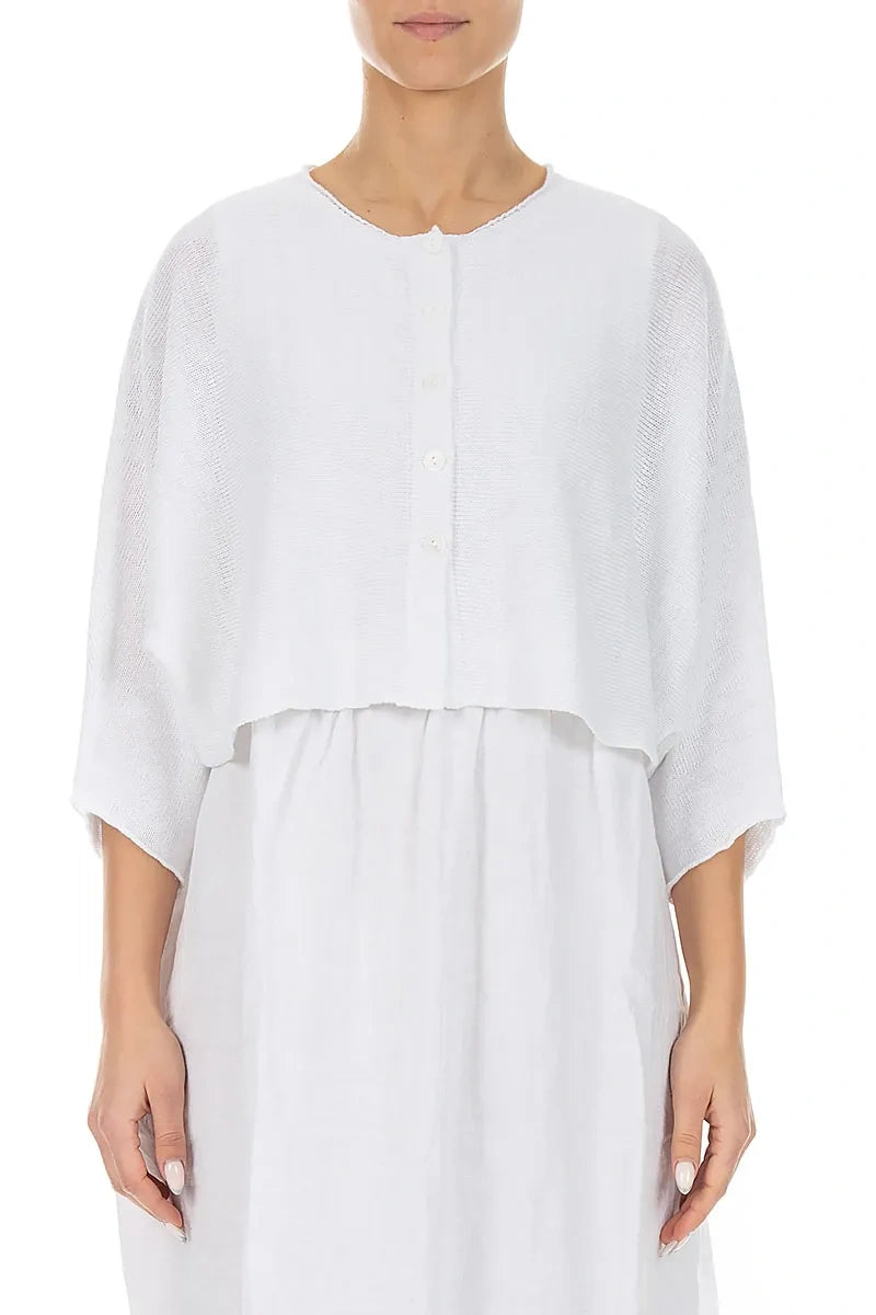 Rounded White Linen Cardigan 1