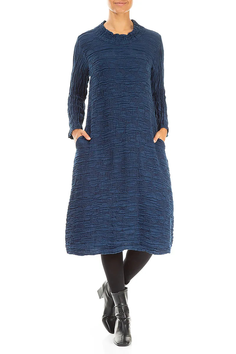Royal Blue Circle Silk Linen Dress 4