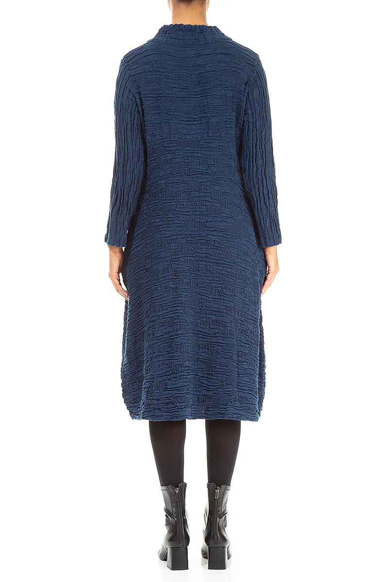 Royal Blue Circle Silk Linen Dress 2