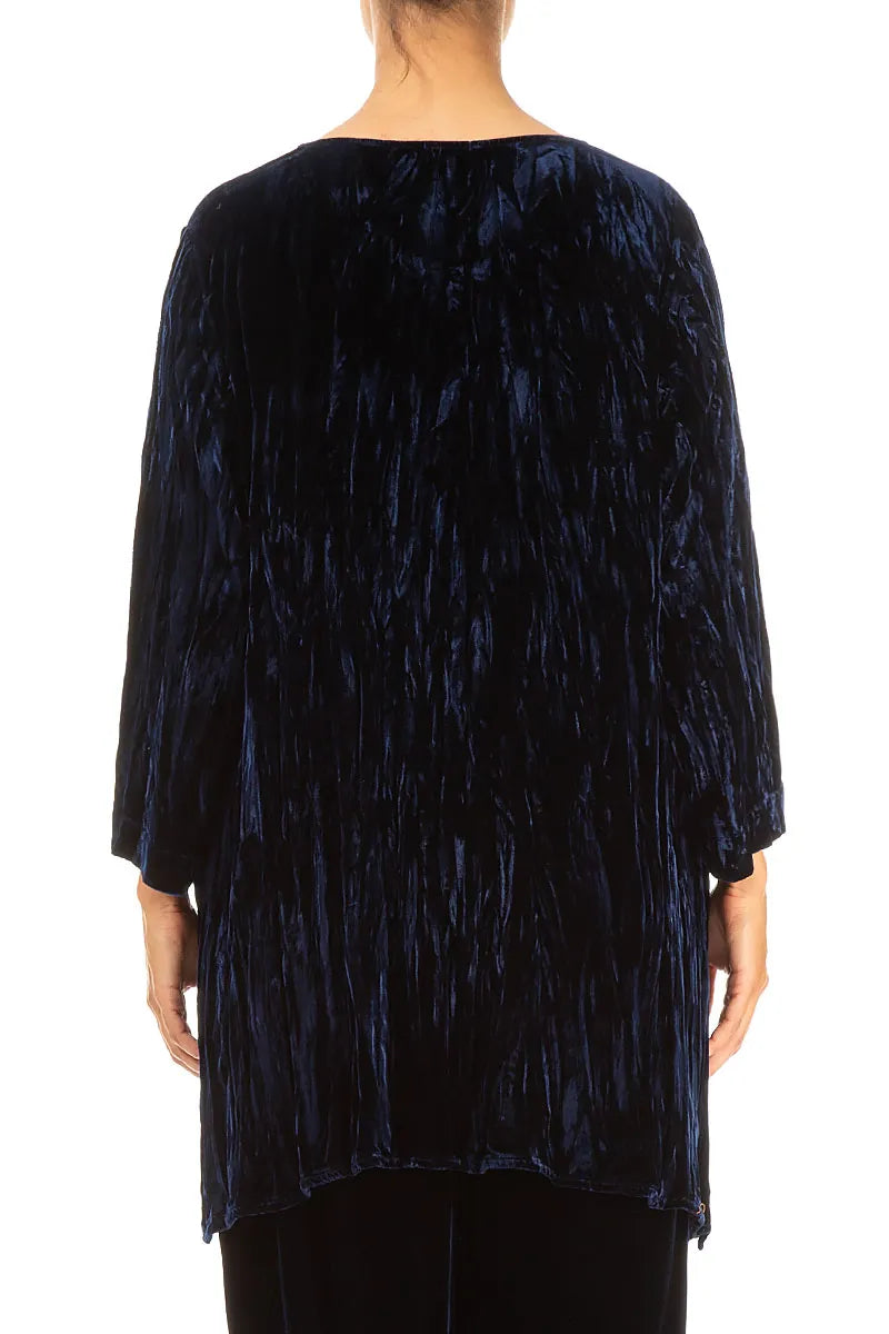 Royal Blue Crumpled Silk Velvet Tunic 2