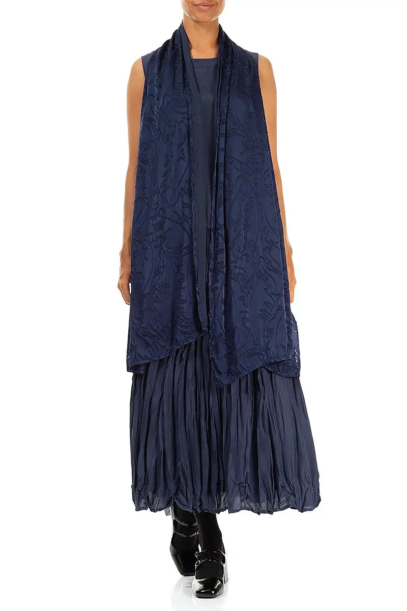 Royal Blue Devoré Feather Silk Scarf 2