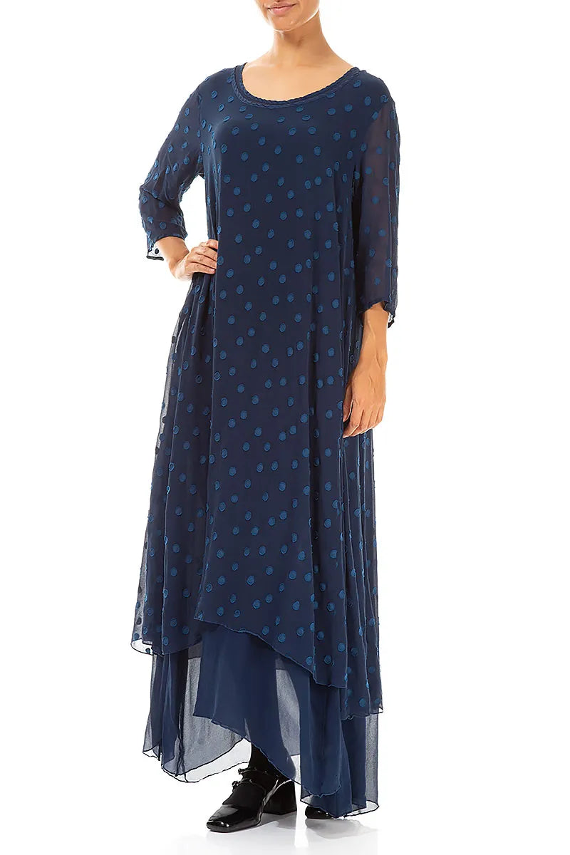 Layered Dotty Royal Blue Silk Dress 4