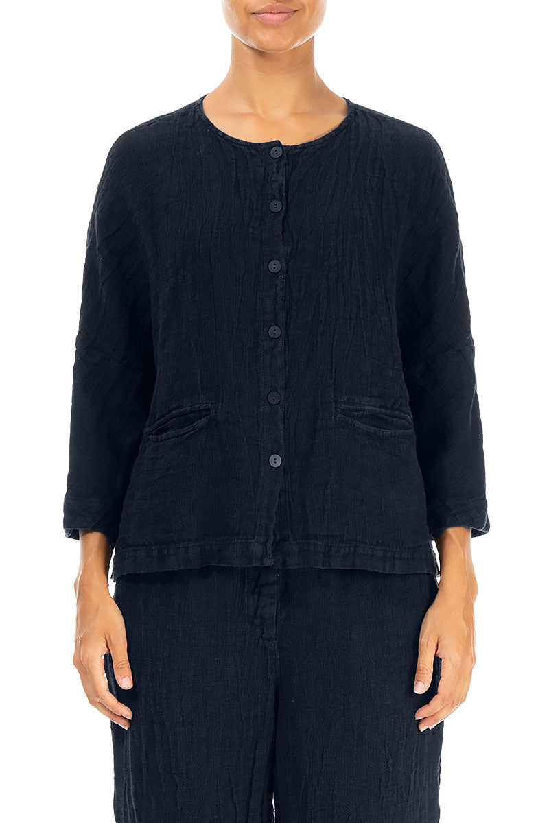 Royal Blue Mélange Linen Jacket Blouse 1