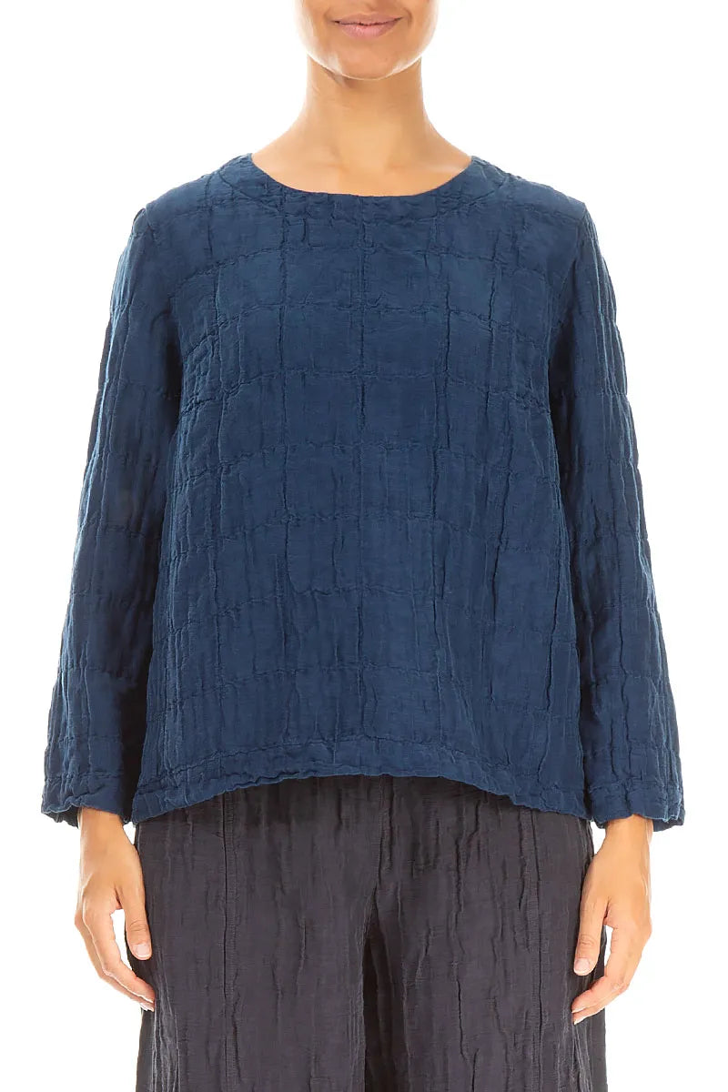 Royal Blue Pleated Silk Linen Blouse 1
