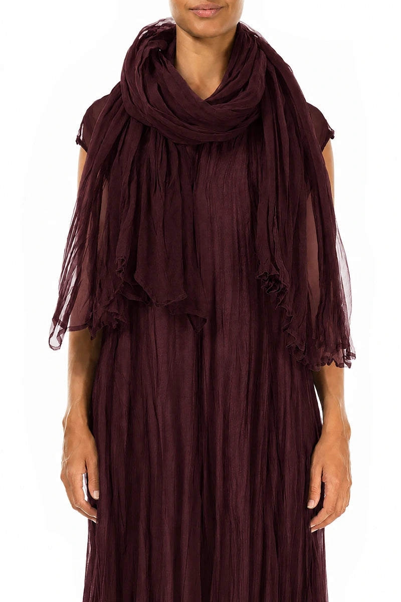 Ruby Crumpled Silk Chiffon Scarf 1