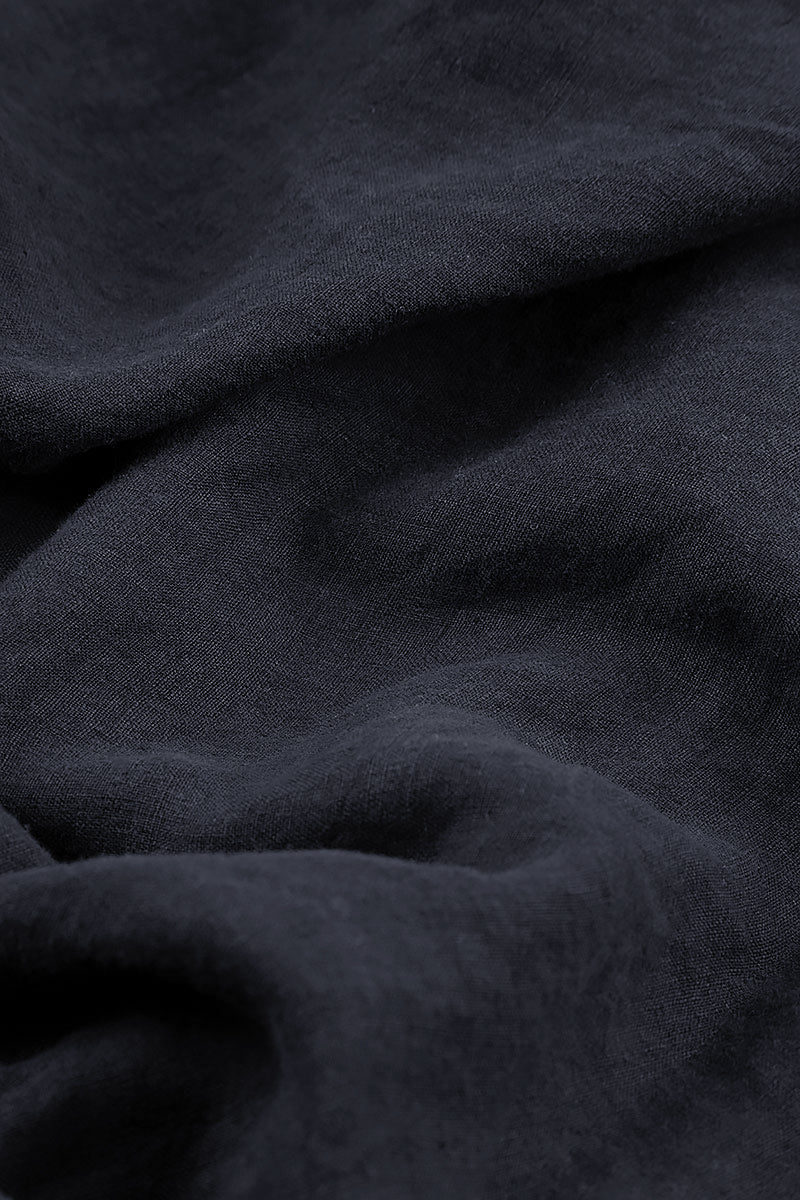 Ruched Balloon Slate Blue Linen Dress 5