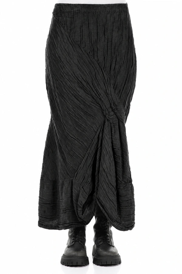 Ruched Crinkled Charcoal Silk Linen Skirt 1