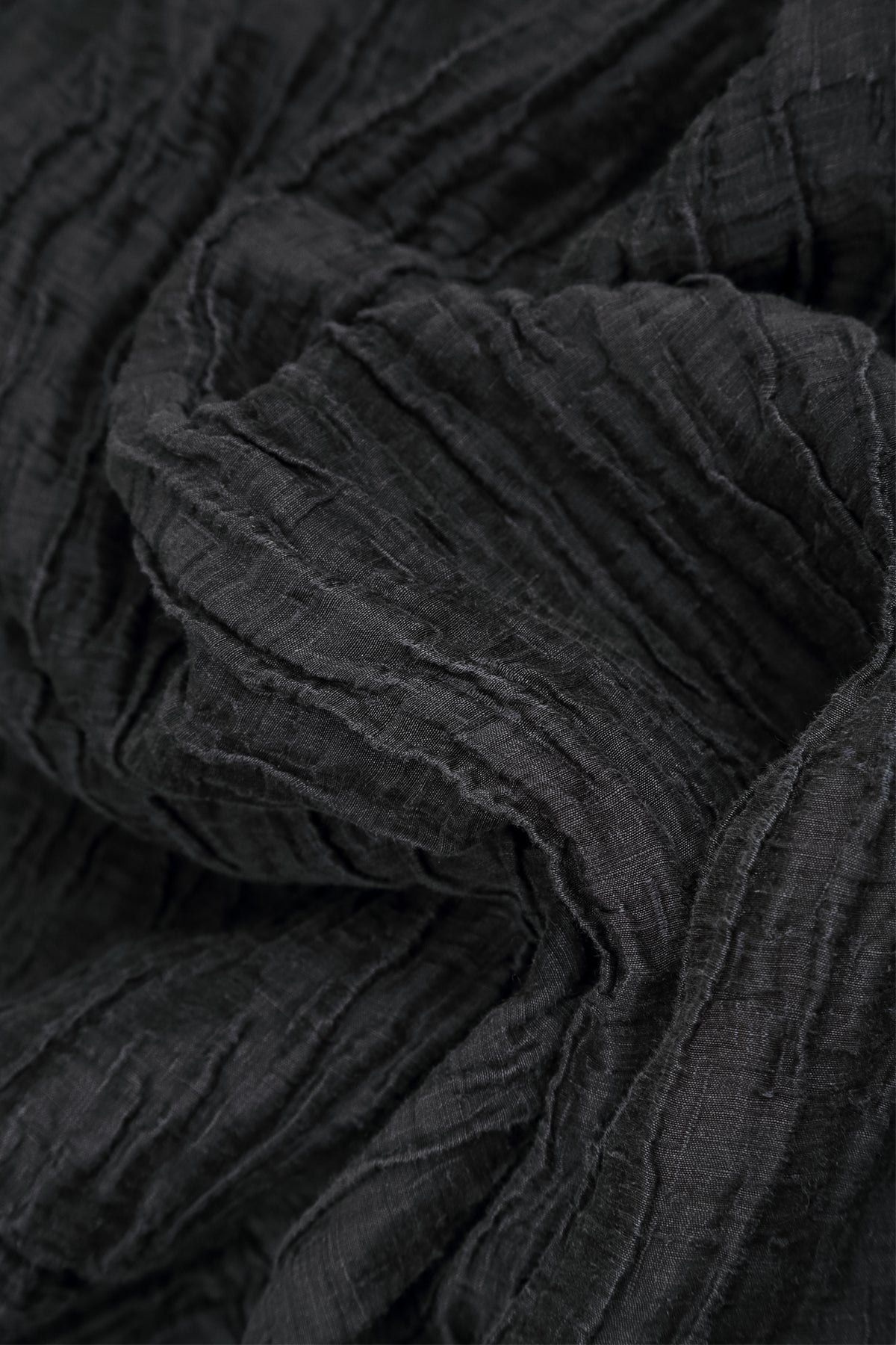 Ruched Crinkled Charcoal Silk Linen Skirt