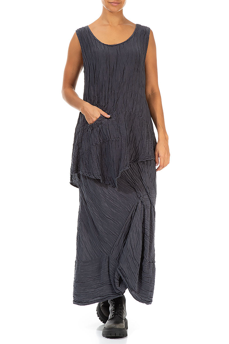 Ruched Crinkled Violet Silk Linen Skirt 4