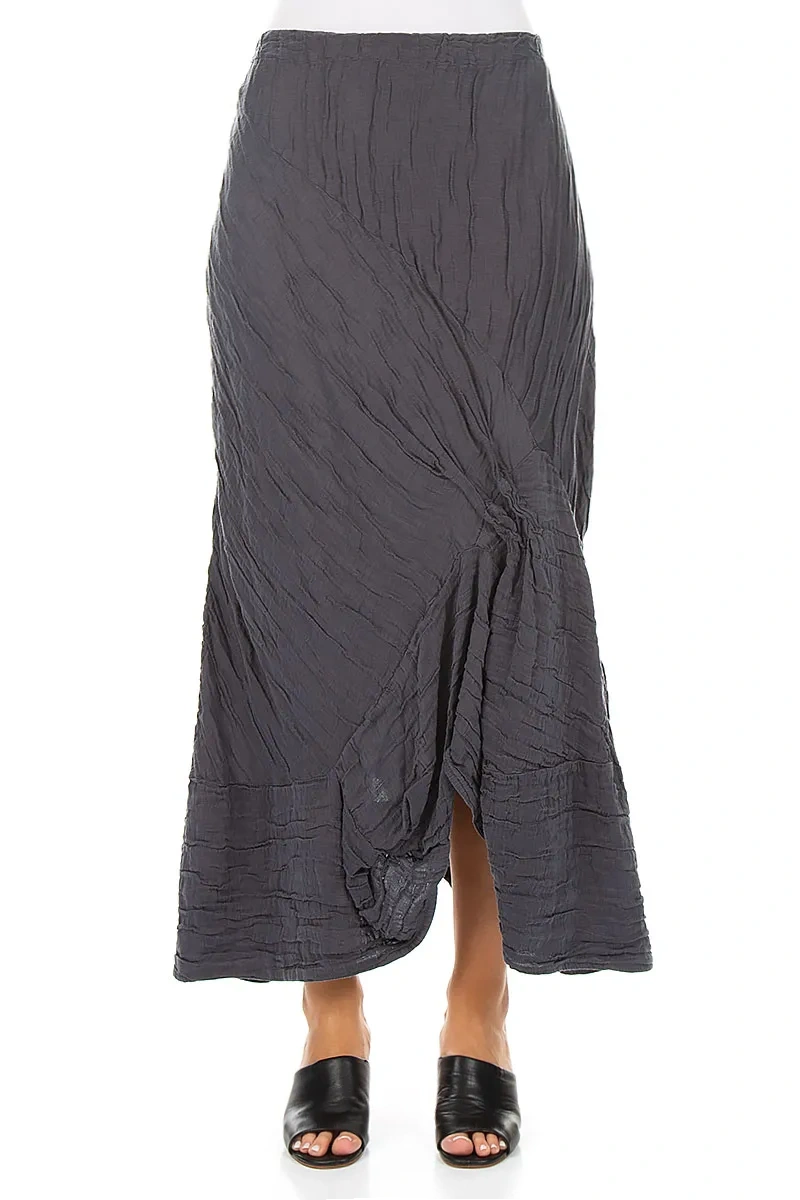 Ruched Crinkled Violet Silk Linen Skirt 1