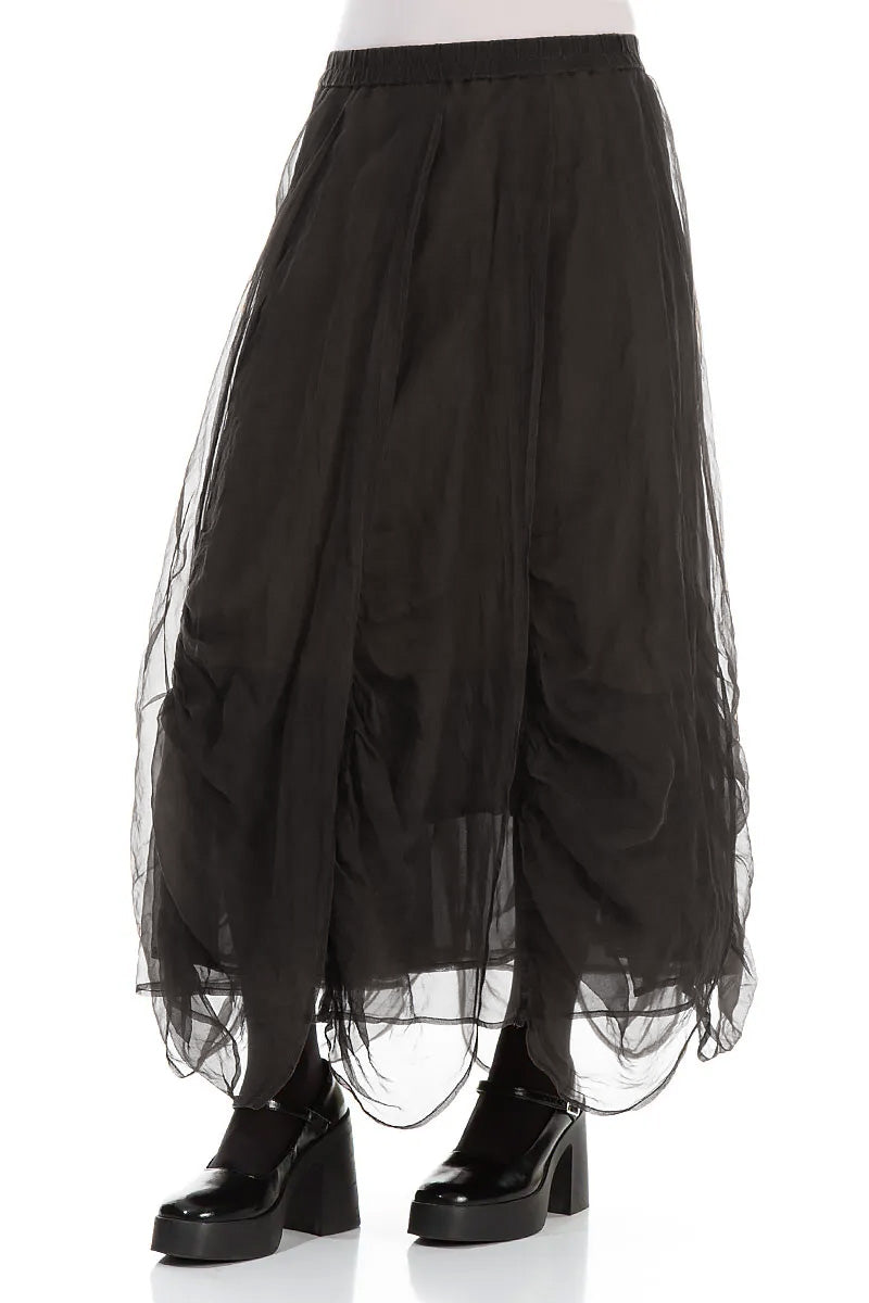 Ruched Forest Brown Silk Chiffon Skirt 3