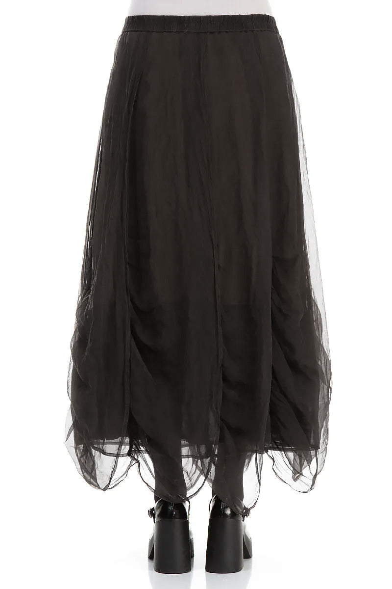 Ruched Forest Brown Silk Chiffon Skirt 2
