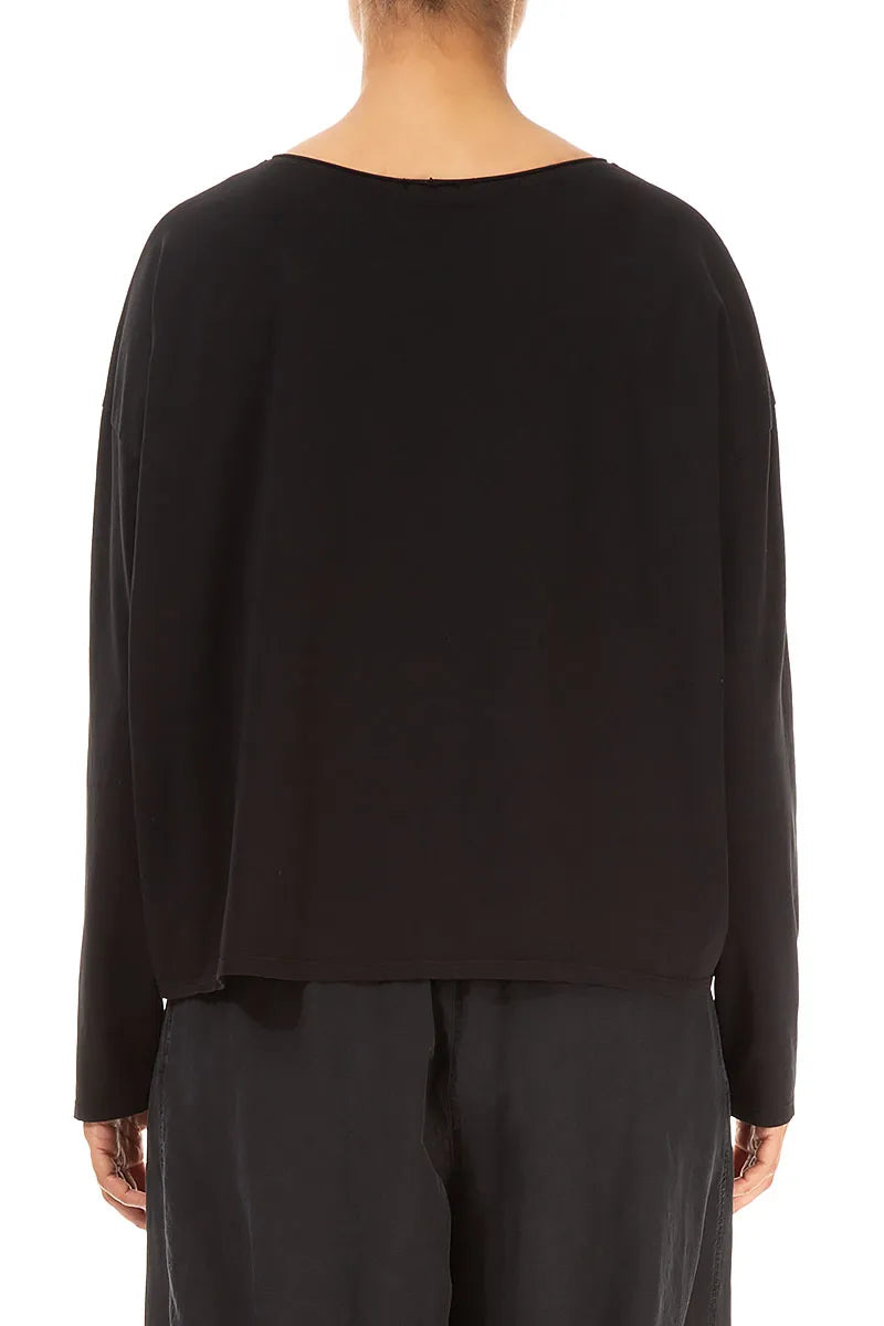 Ruched Front Black Cotton Blouse 2