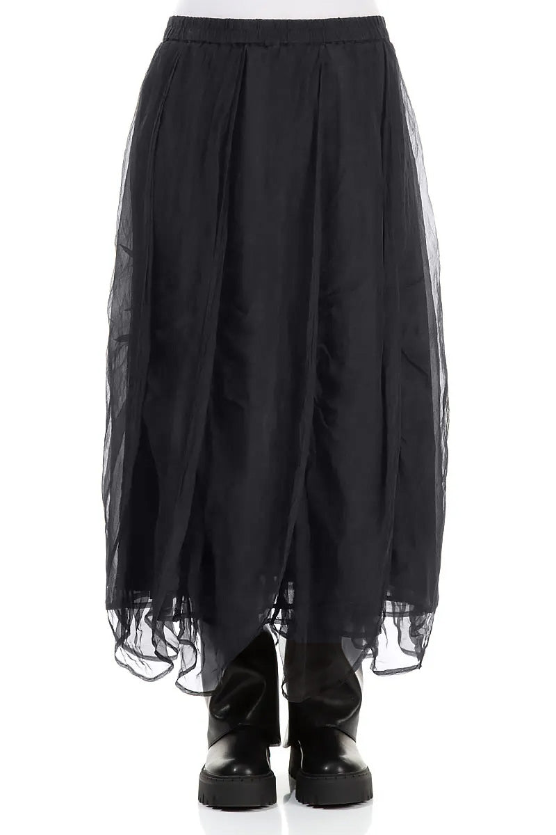 Ruched Graphite Blue Silk Chiffon Skirt 1