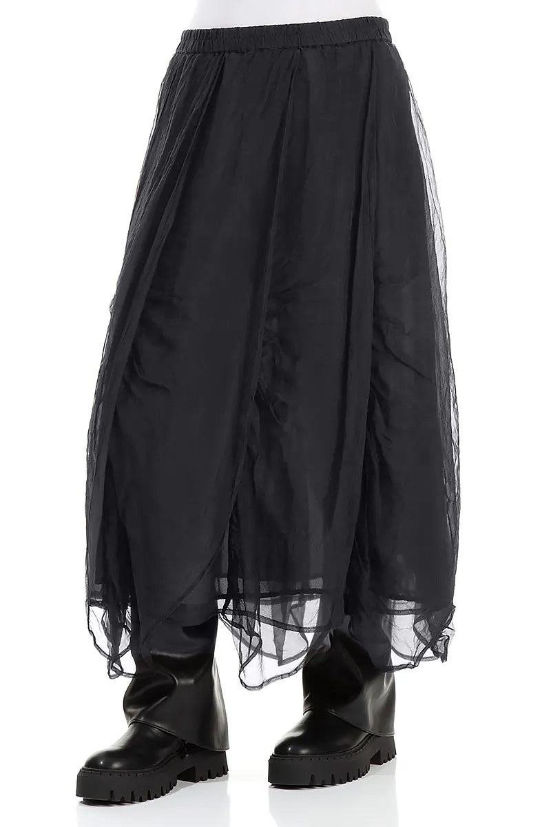 Ruched Graphite Blue Silk Chiffon Skirt 3