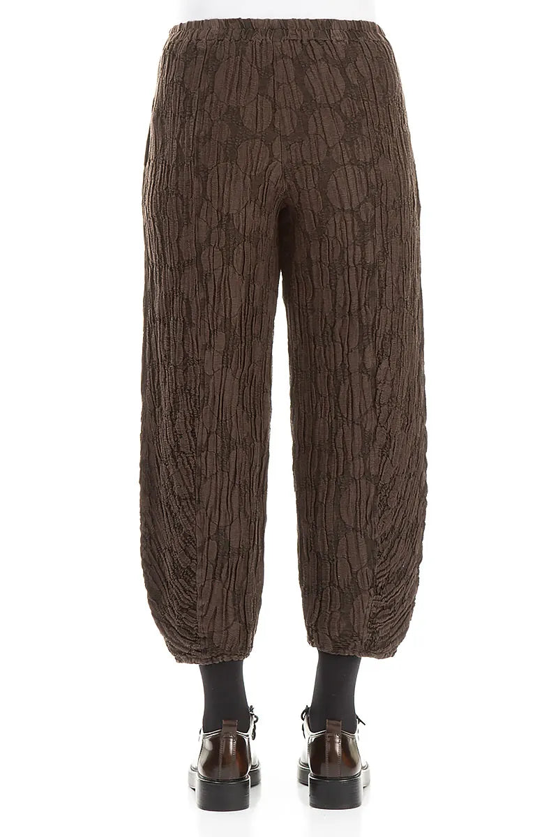 Ruched Hem Forest Brown Circle Silk Linen Trousers 2