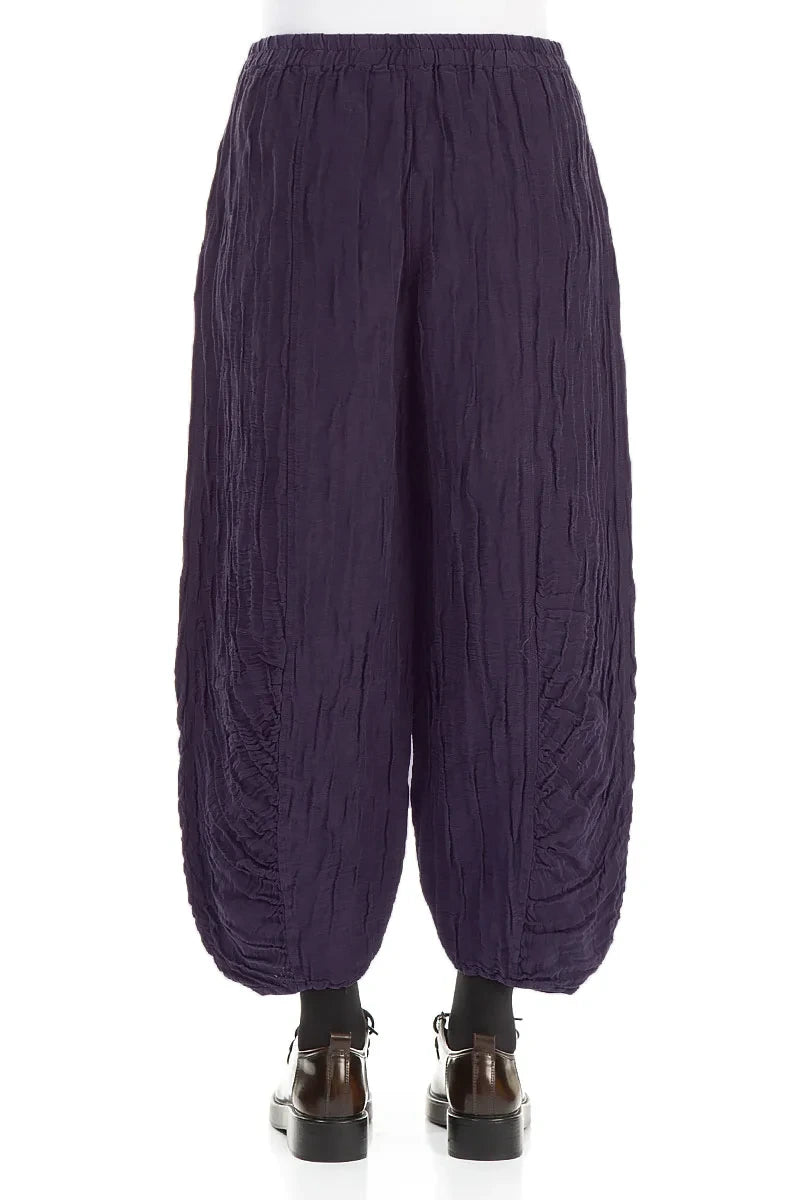 Ruched Hem Royal Purple Crinkled Silk Linen Trousers 2