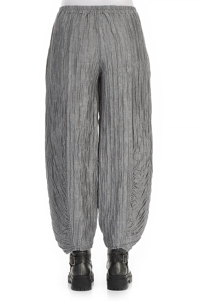 Ruched Hem Silver Crinkled Silk Linen Trousers 2
