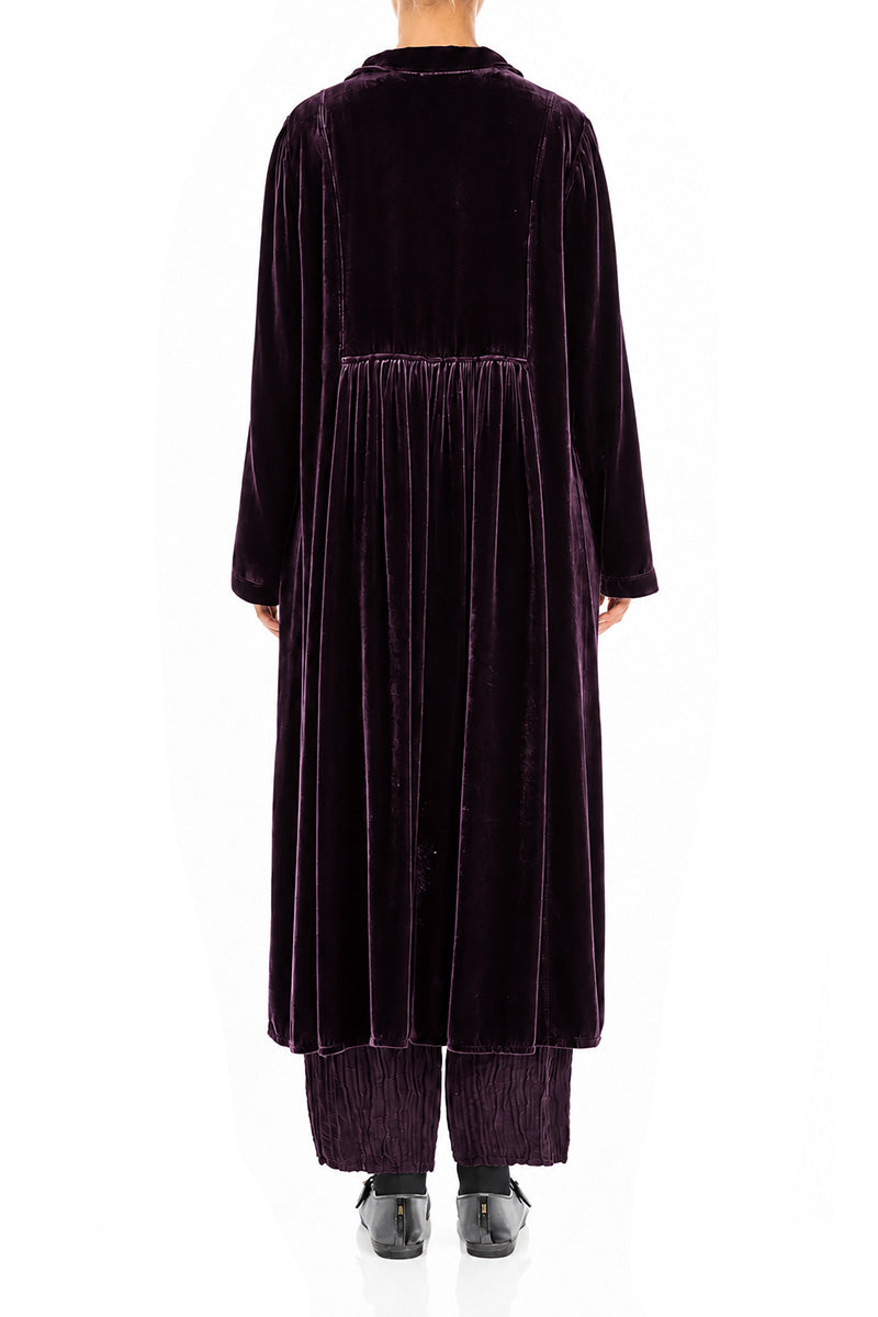 Ruched Pockets Deep Plum Silk Velvet Jacket - Coat 2