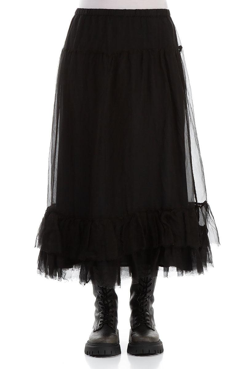 Ruffled Black Silk Chiffon Skirt 1
