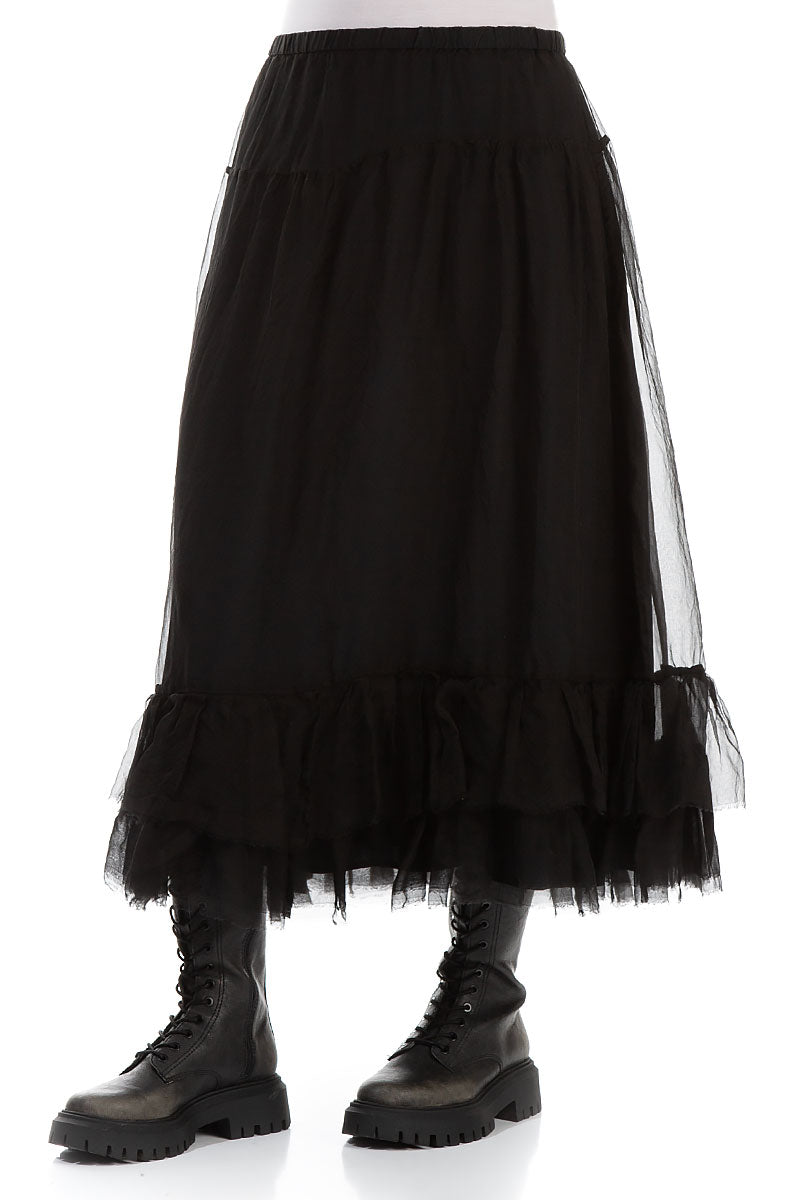 Ruffled Black Silk Chiffon Skirt 3
