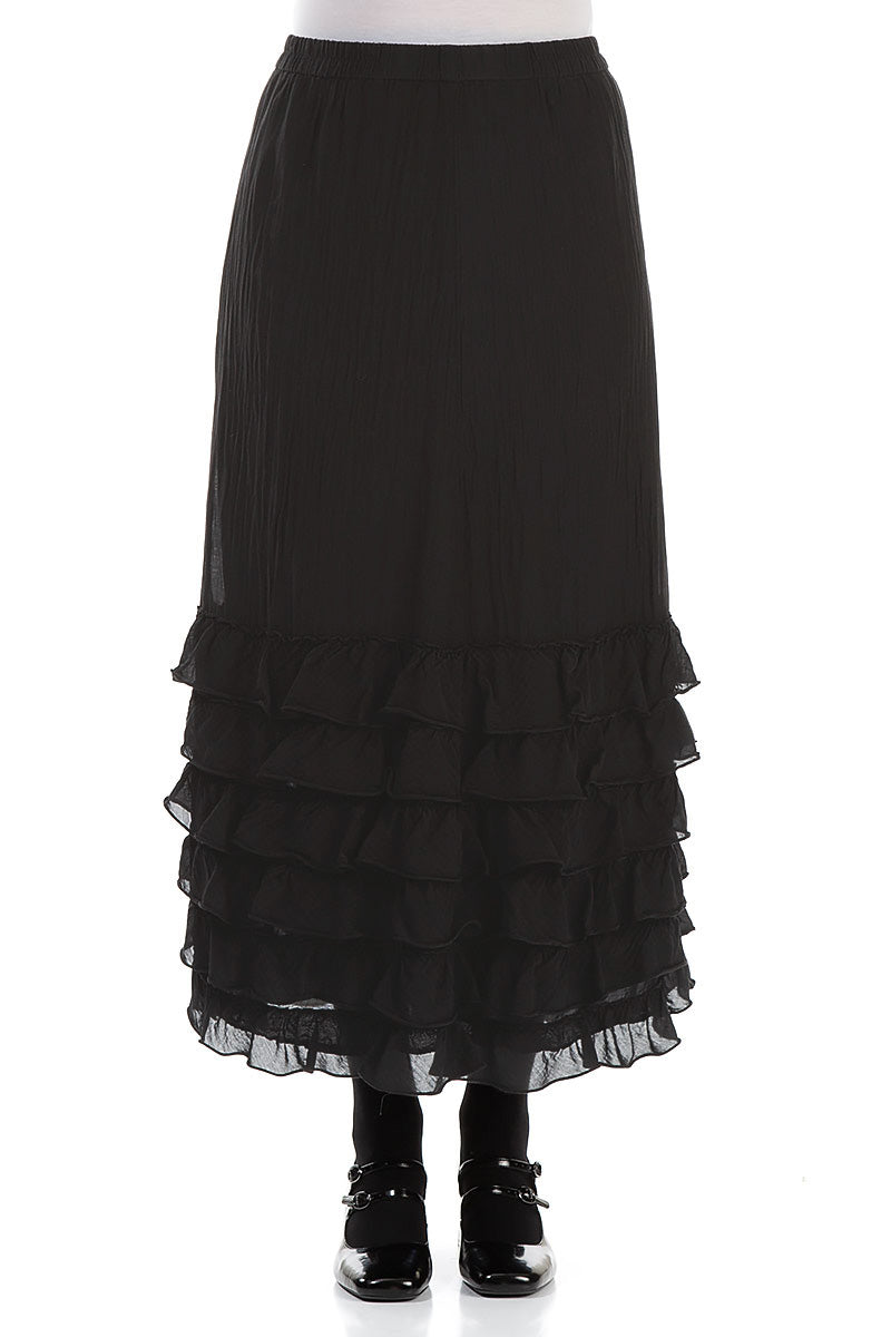 Ruffled Black Silk Cotton Skirt 1