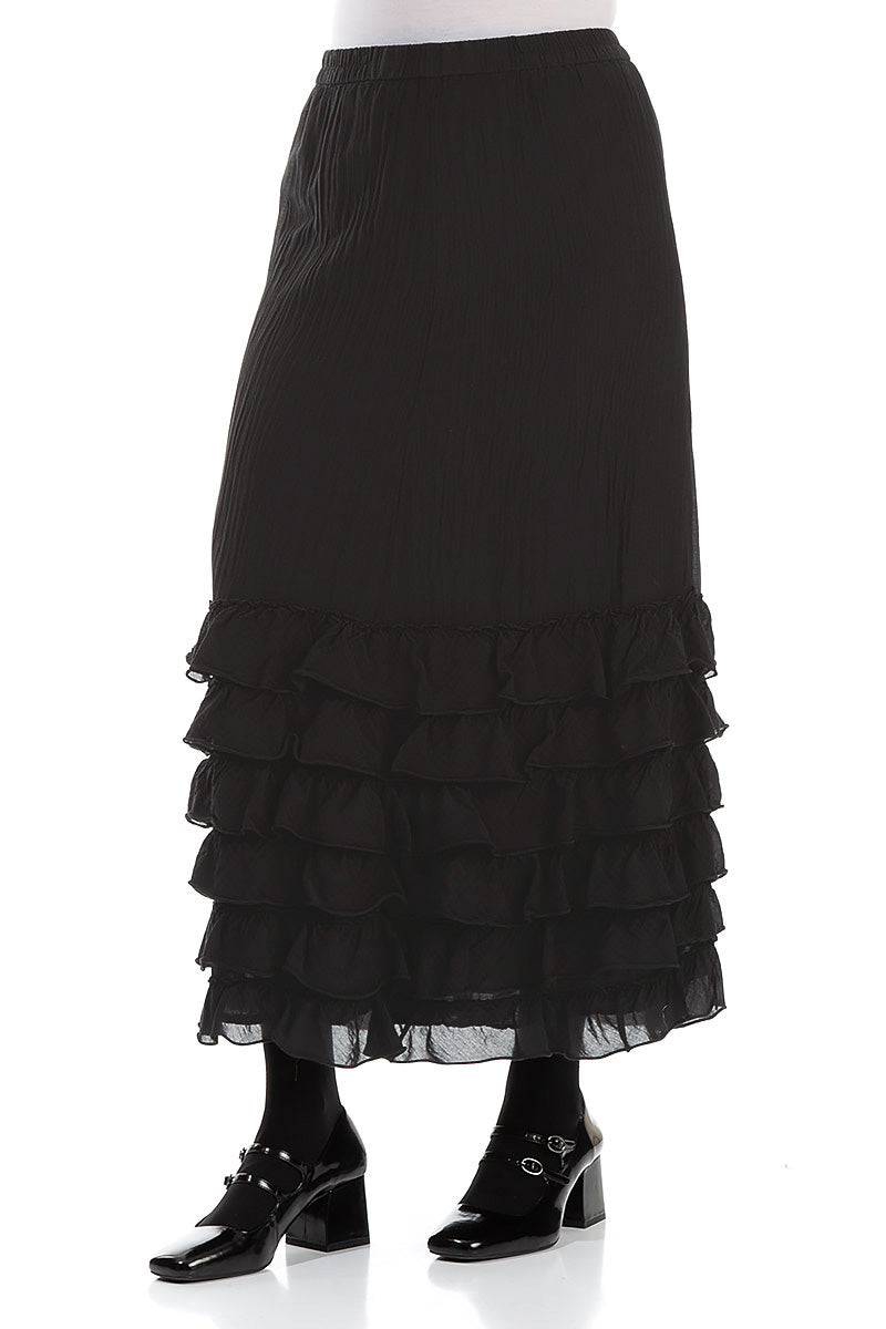 Ruffled Black Silk Cotton Skirt 3