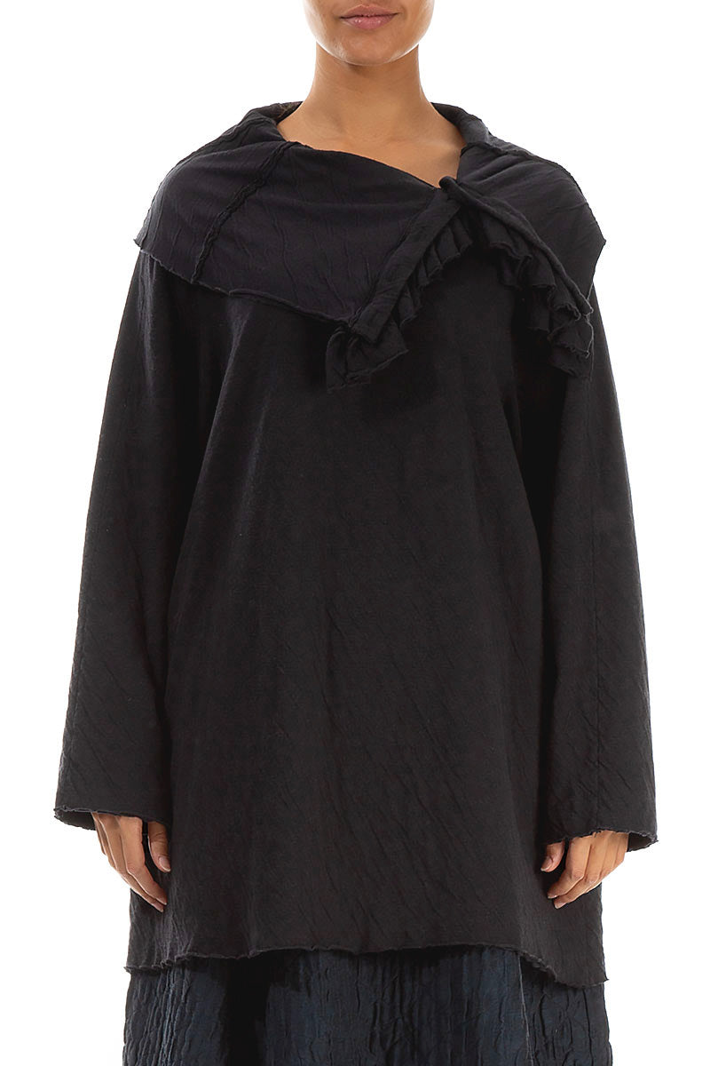 Ruffled Collar Grey Wavy Cotton Tunic 1