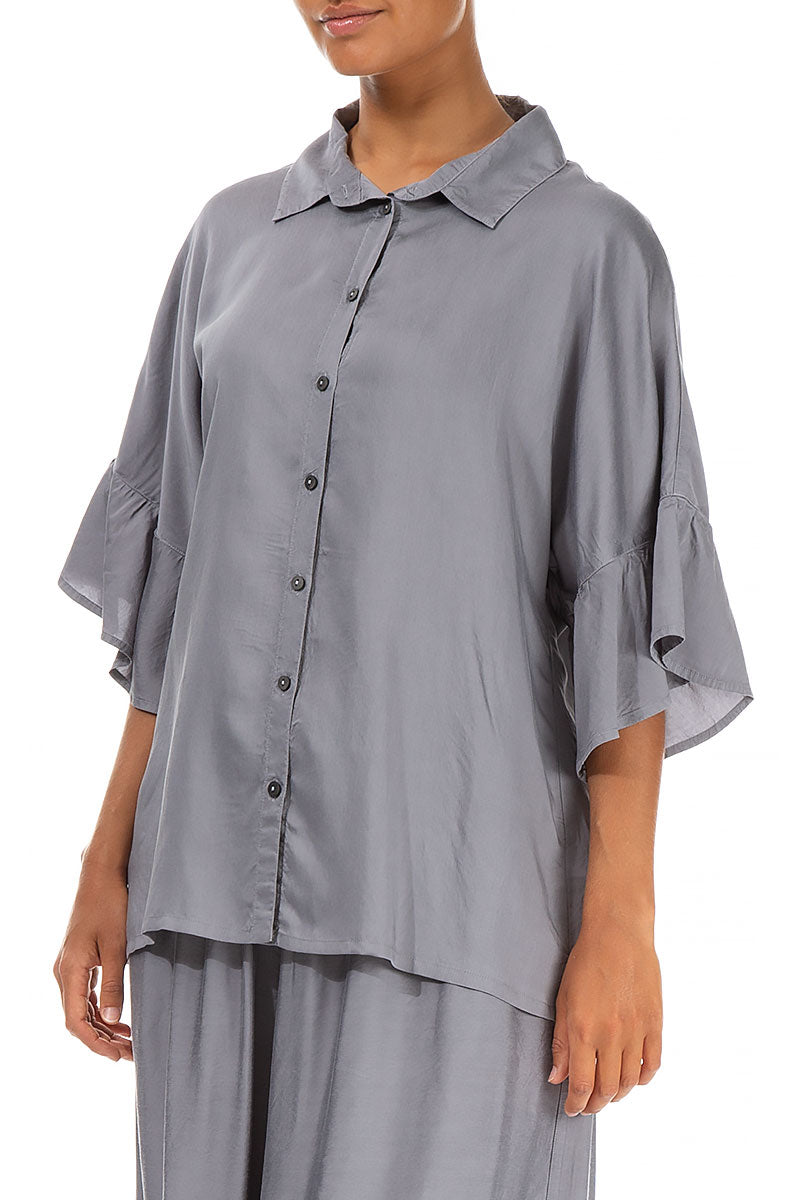 Ruffled Cuffs Storm Grey Silk Bamboo Shirt 3