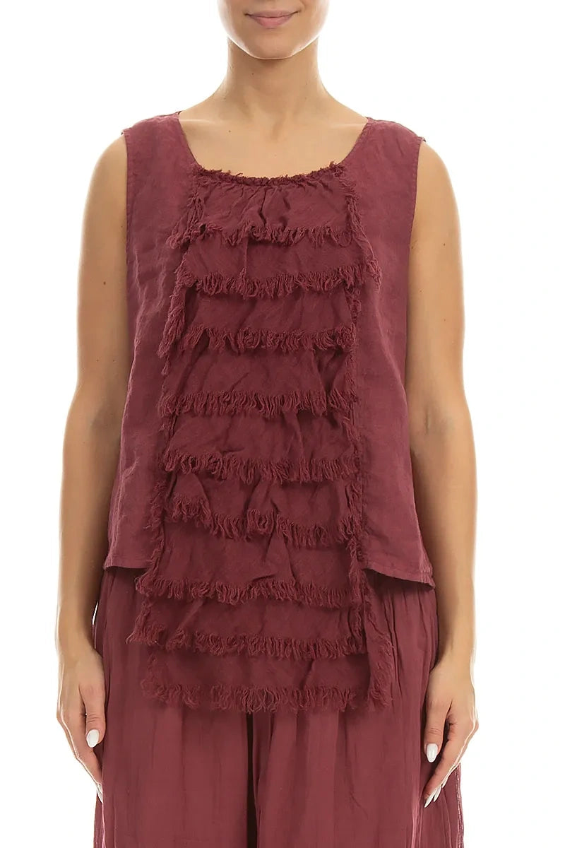 Ruffled Fringed Antique Ruby Linen Blouse 1