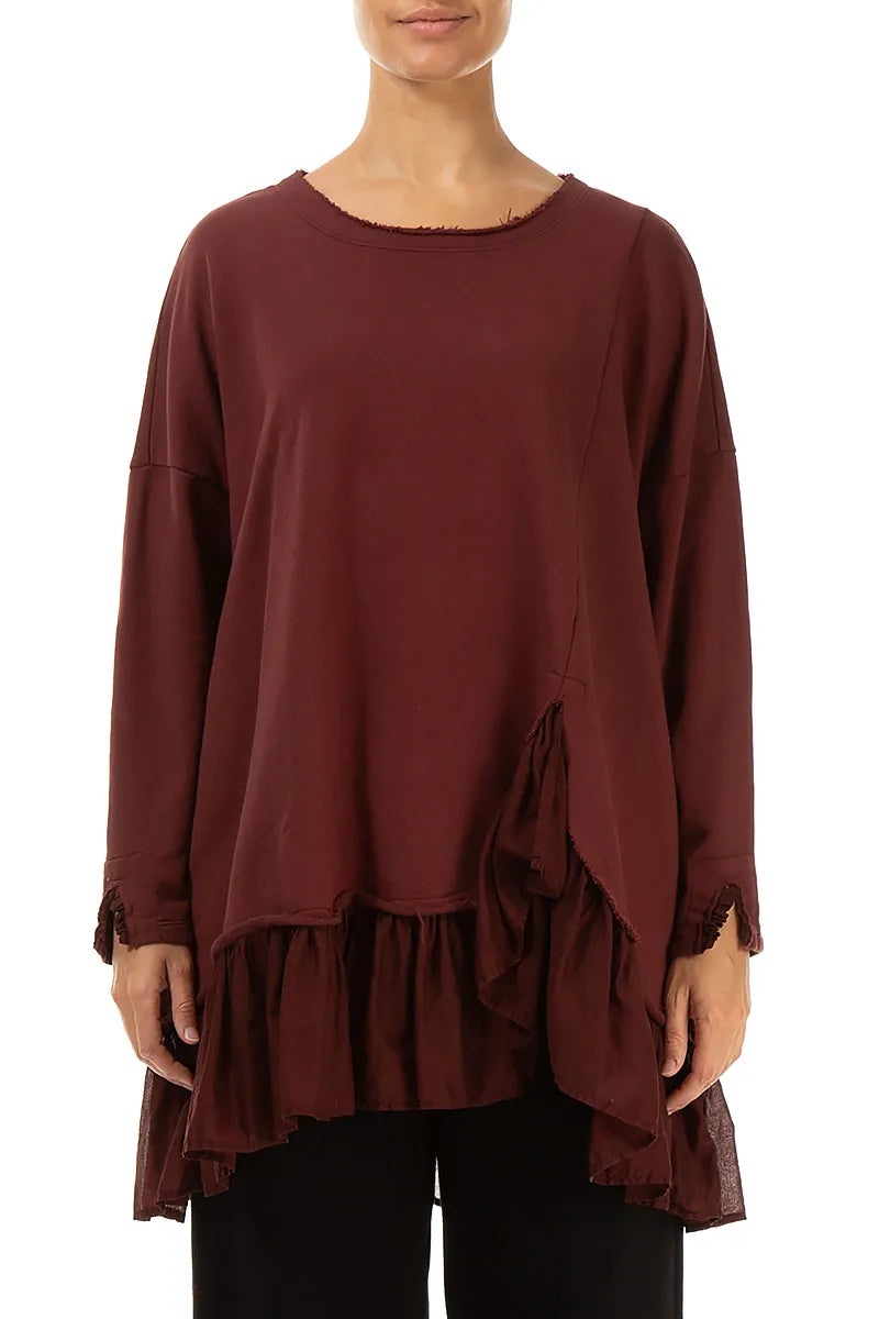 Ruffled Hem Merlot French Terry Cotton Tunic