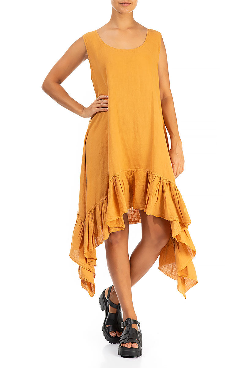 Ruffled Hem Sleeveless Amber Linen Tunic - Dress 4