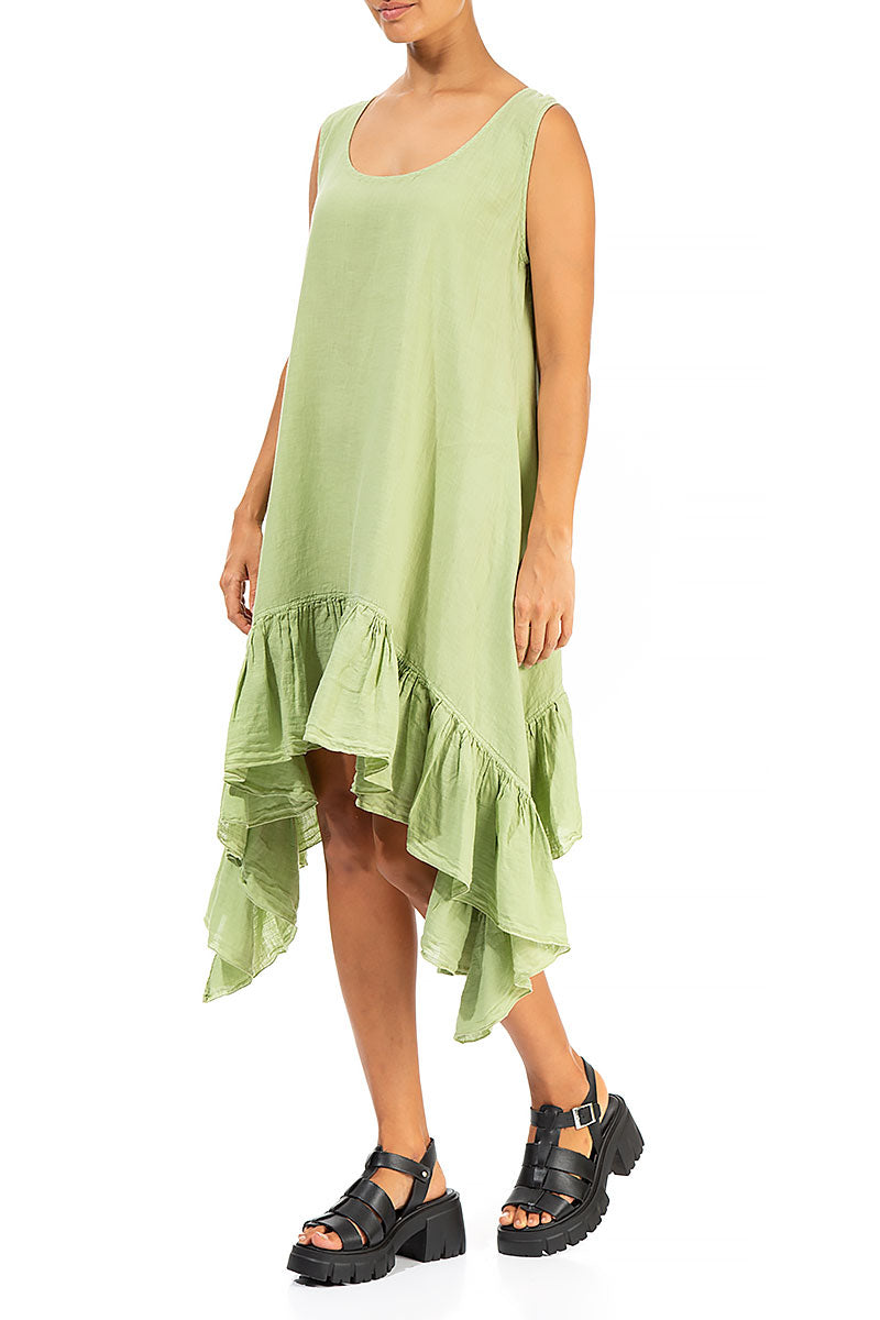 Ruffled Hem Sleeveless Mint Linen Tunic Dress 3