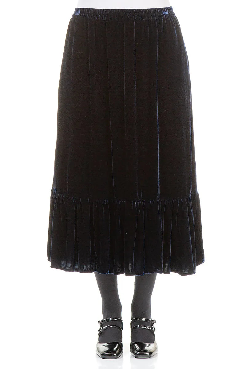 Ruffled Hemline Royal Blue Silk Velvet Skirt 1