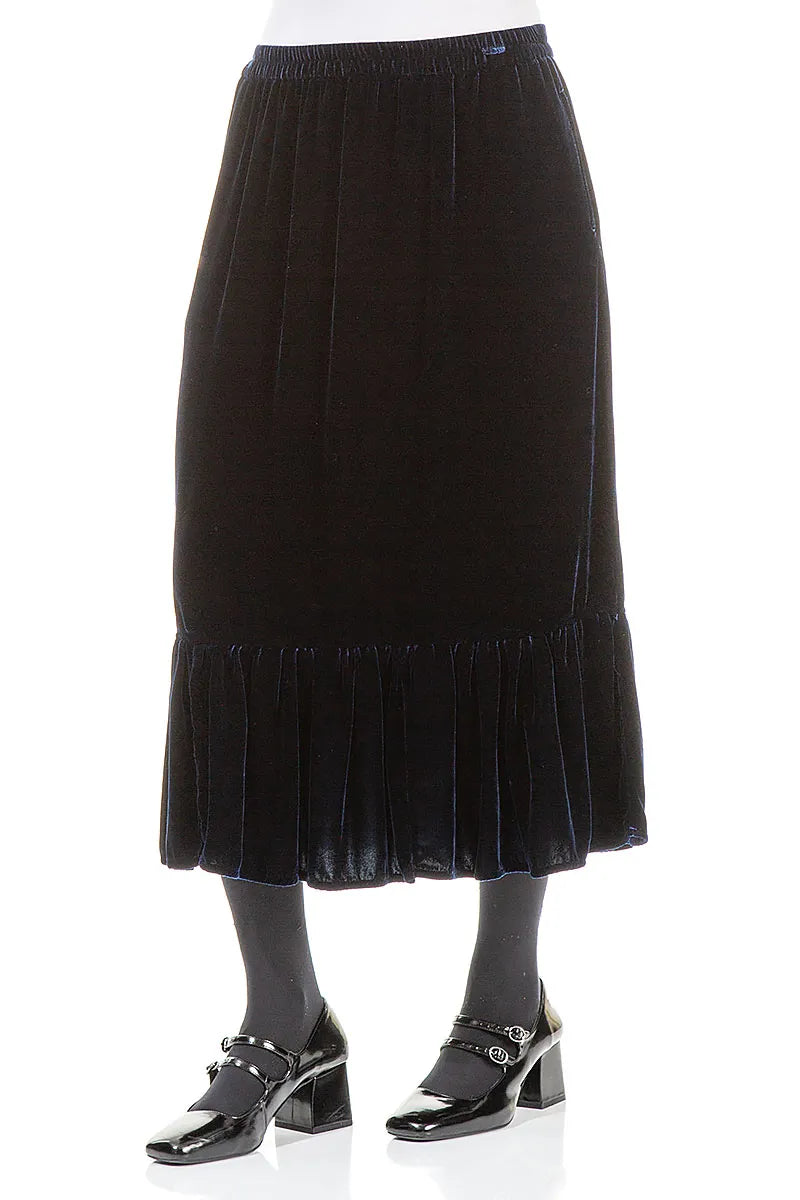 Ruffled Hemline Royal Blue Silk Velvet Skirt 3