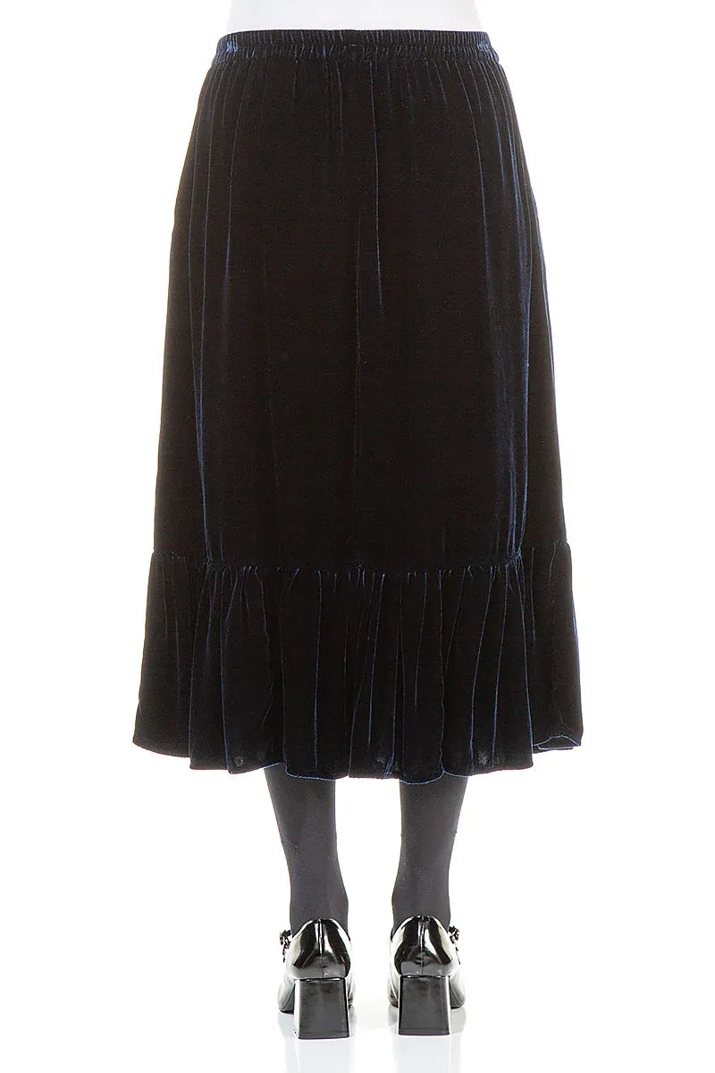 Ruffled Hemline Royal Blue Silk Velvet Skirt 2