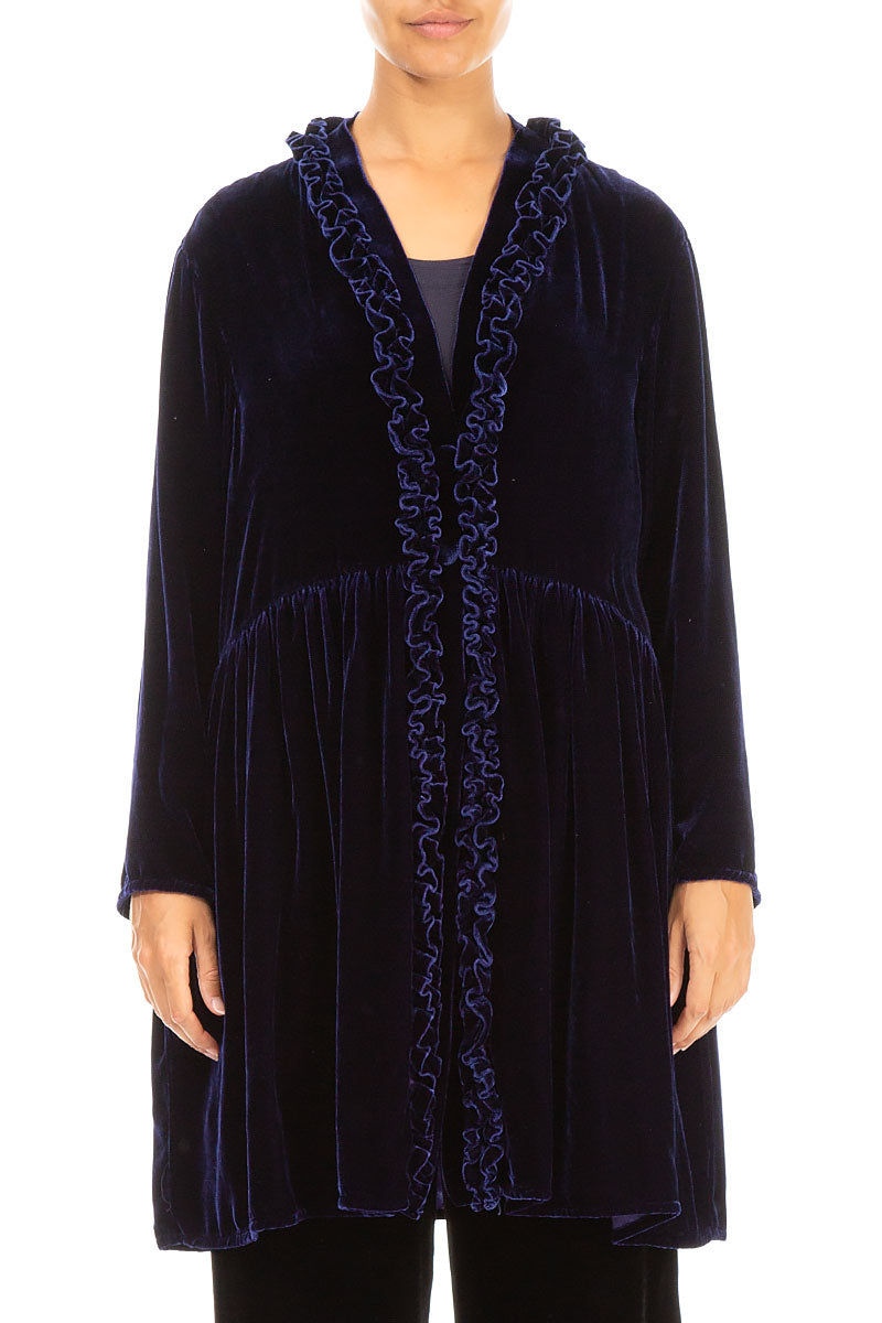 Ruffled Royal Purple Silk Velvet Jacket 1