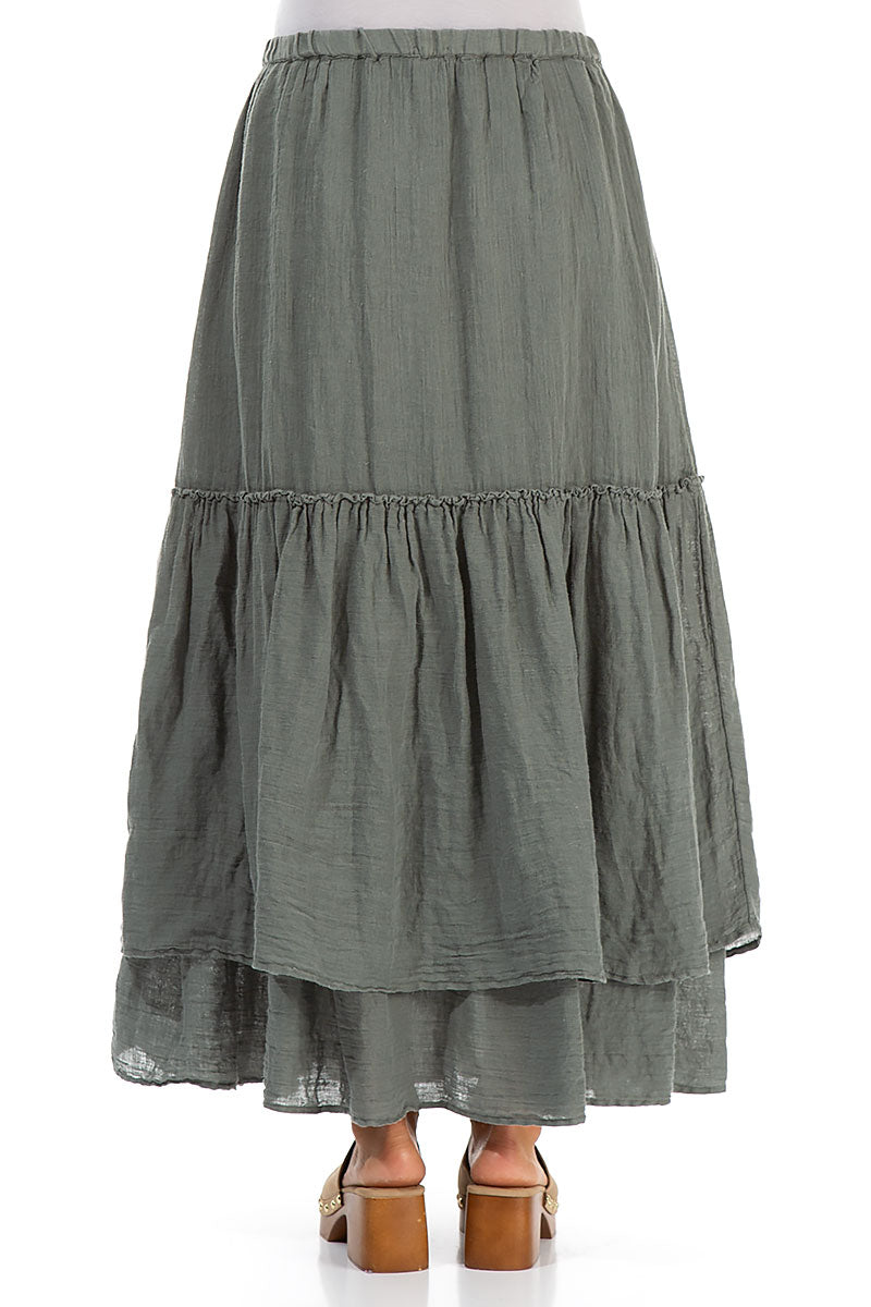 Ruffled Sage Maxi Gauze Linen Skirt