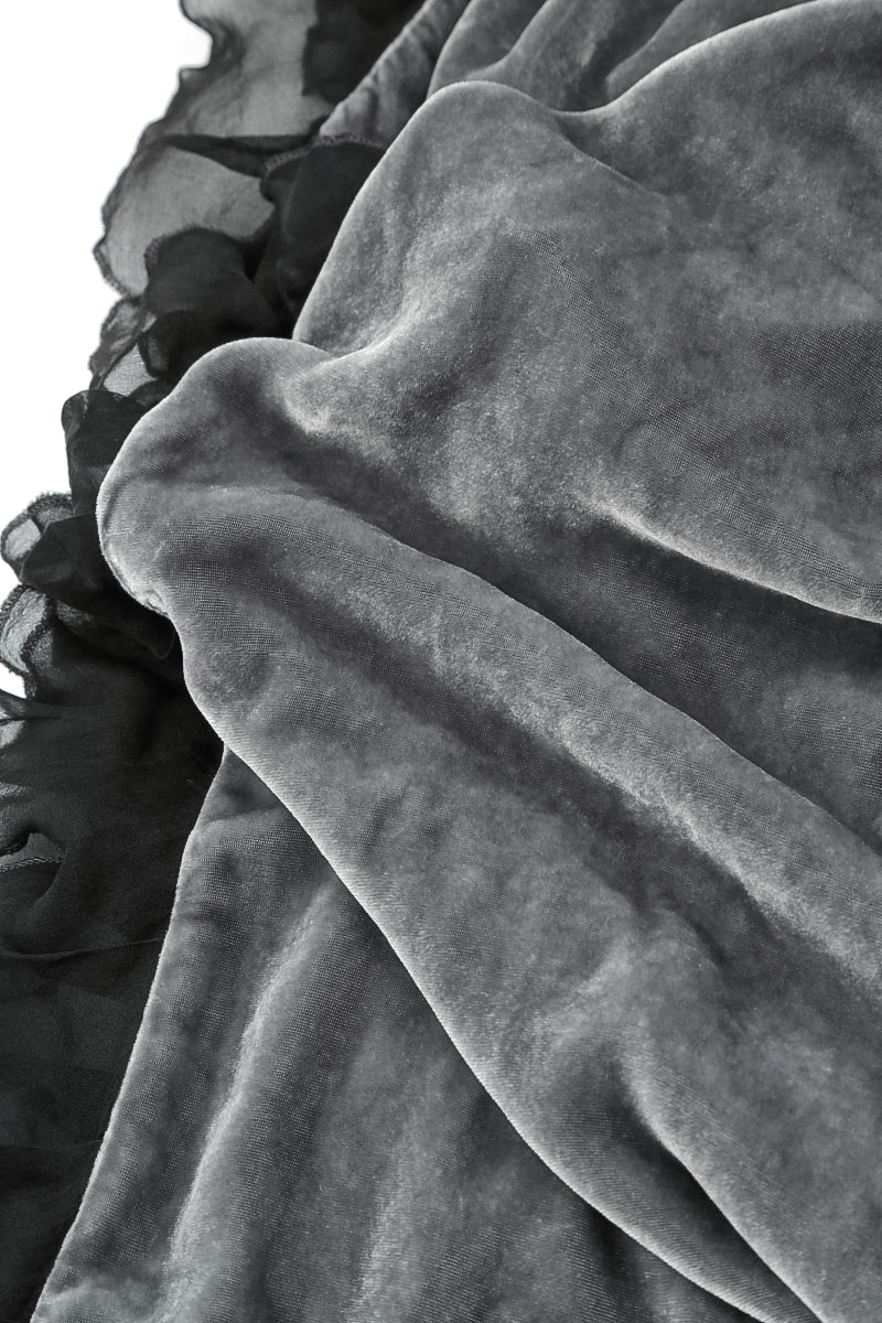 Ruffled Silver Silk Velvet Scarf 4