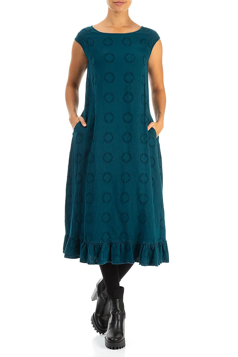 Ruffled Teal Circle Linen Cotton Dress 4