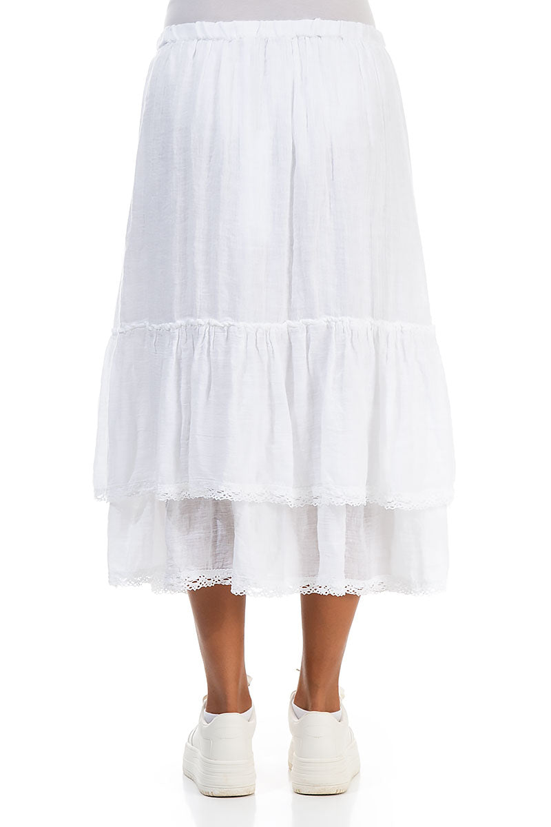 Ruffled White Gauze Linen Skirt