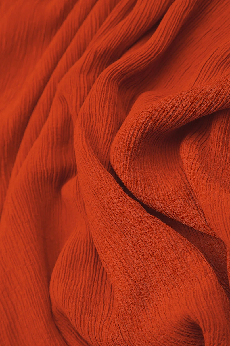 Short Sleeves Flared Flame Orange Silk Viscose Dress 5