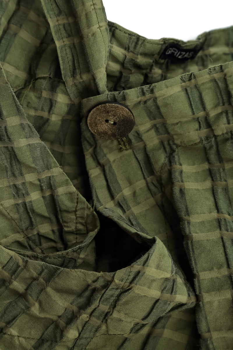 Forest Mist Checkered Linen Cotton Pinafore Dress 5