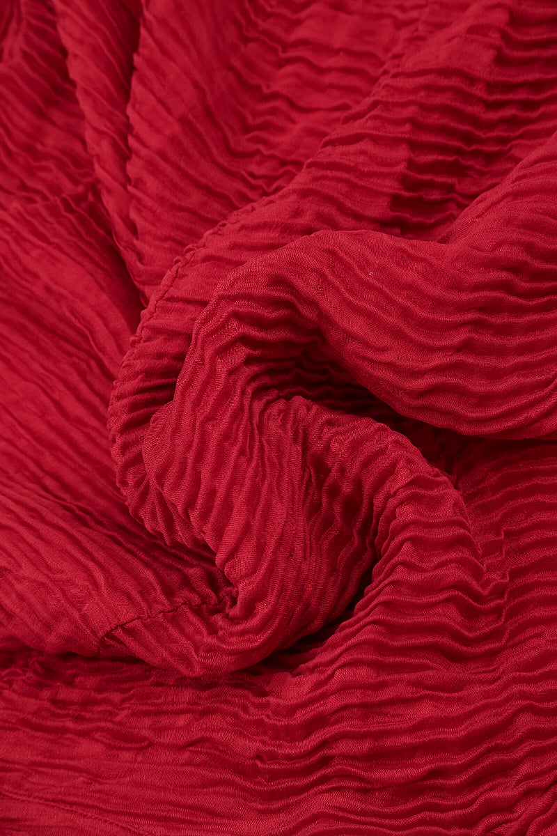 Wide Cherry Red Plissé Silk Kaftan Dress 5