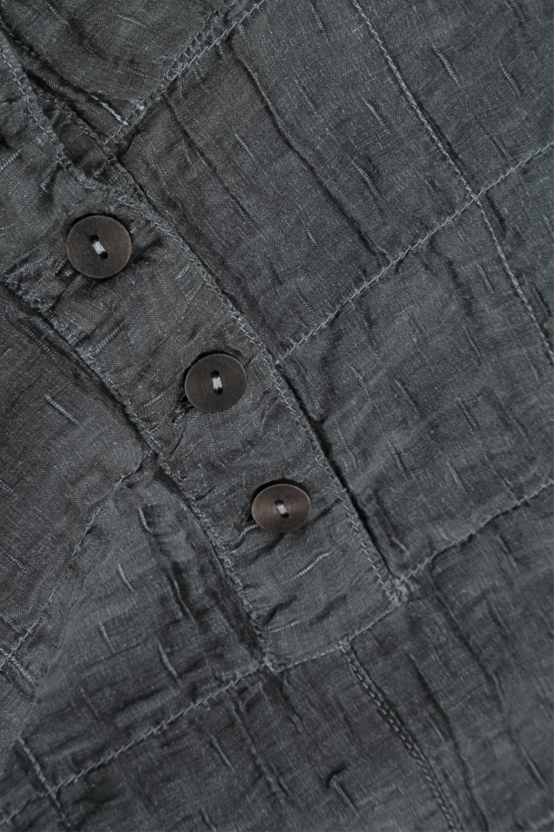 Higher Neck Charcoal Pleated Silk Linen Blouse 6