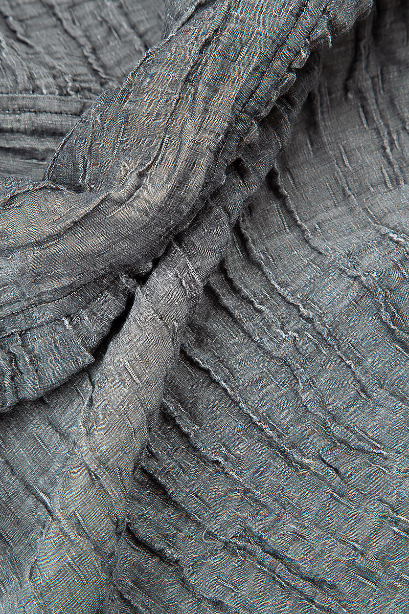 Long Sleeves Crinkled Silver Silk Linen Dress 5