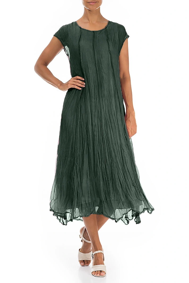 Sage Crumpled Silk Chiffon Dress 6