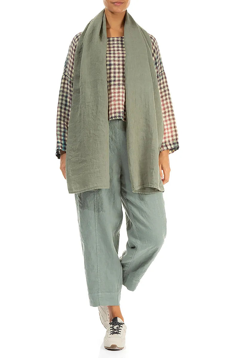 Salbeifarbener Leinen-Gaze-Schal